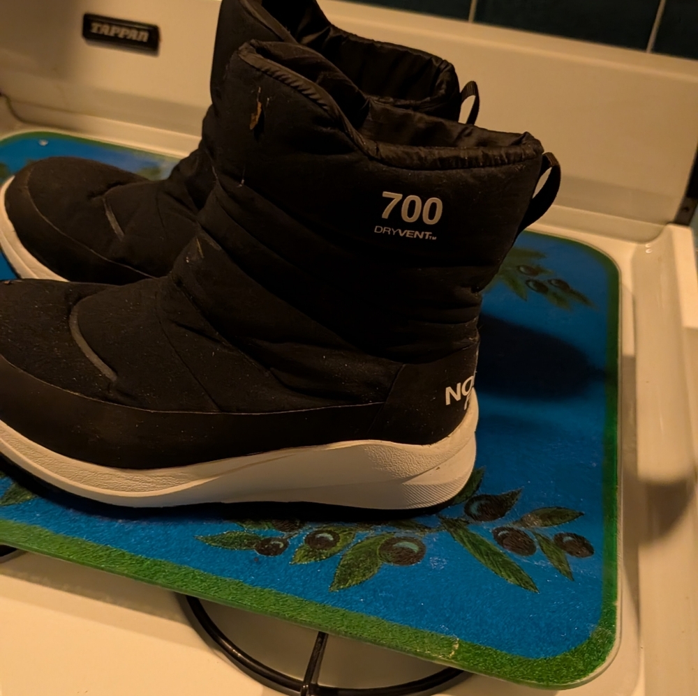 The North Face Black Winter Boots with White Soles